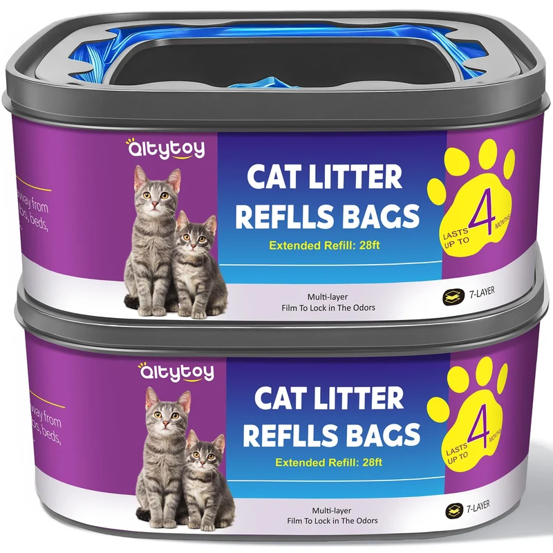Qltytoy Sacs Recharge Litière Chat Jumbo 28FT – 2 Pack, Compatibles Litter Genie Standard/Plus/Style/Pail, Contrôle des Odeurs (Non XL)
