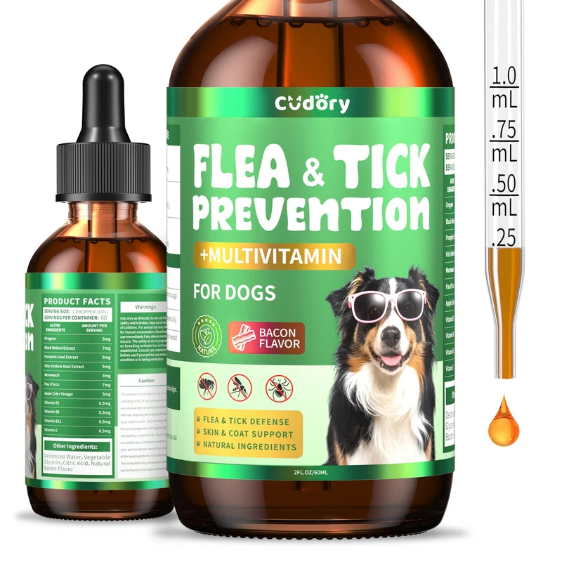 Cudory – Soutien naturel puces et tiques pour chiens | Gouttes orales avec multivitamines
