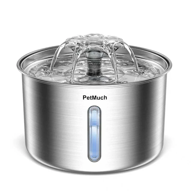 PetMuch Fontaine Inox 3L pour Chats et Petits Chiens – Pompe Silencieuse et DEL