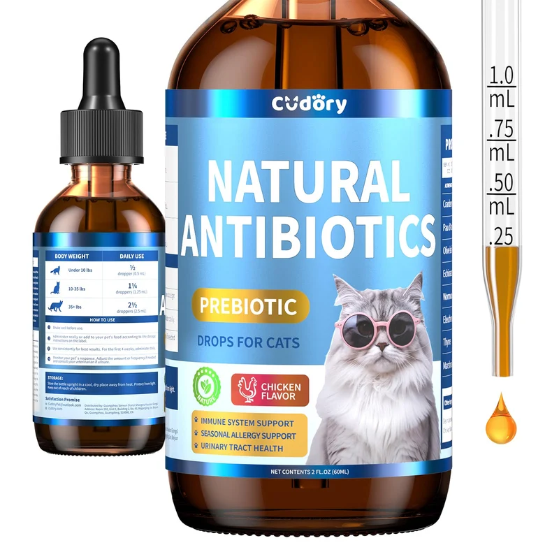 Cudory – Antibiotiques naturels pour chats | Soutien immunitaire et bien-être | Saveur poulet | 2 fl oz