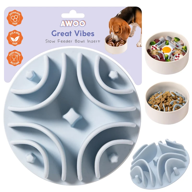 AWOO Great Vibes – Alimentateur Lent en Silicone pour Chiens >5,5 po | Antidérapant, Compatible Humide/Sèche, Lavable au Lave-Vaisselle