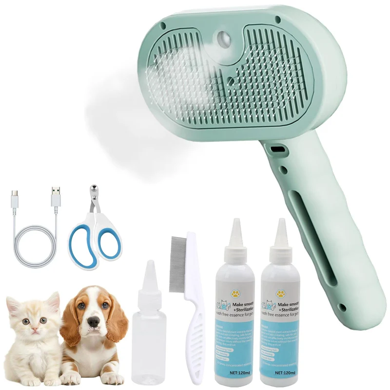 ElaPhrenix Brosse Vapeur pour Animaux 4-en-1 – Démêlage, Vapeur et Auto-Nettoyage (Vert)