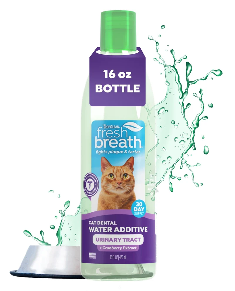 TropiClean Additif Eau Dentaire pour Chats – Haleine Fraîche et Soutien Urinaire, Extrait de Canneberge, Nettoyage Dentaire Quotidien, 473 ml