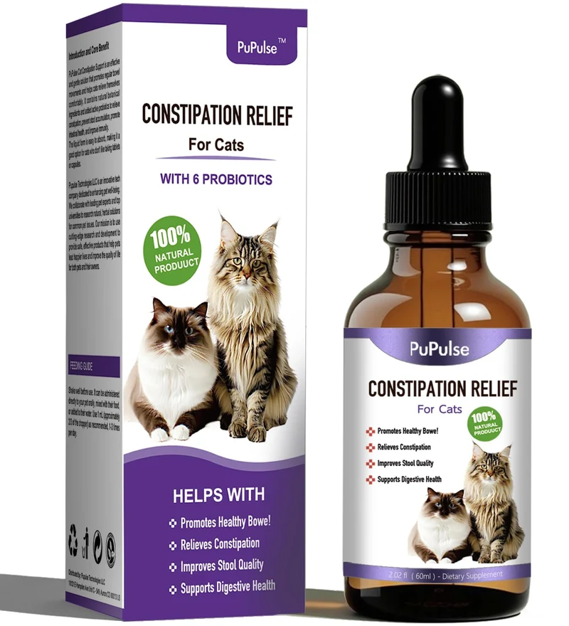 PuPulse Soulagement Constipation pour Chat – Laxatif naturel + Probiotiques, 59 ml