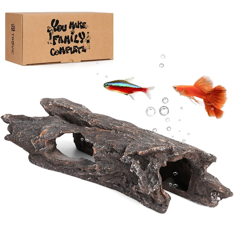 TRUVIC Décor Aquarium Grotte en Résine – Abri Betta et Reptile, Base Stable (75 L)