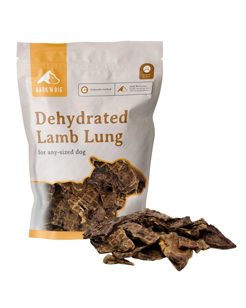 BARK'N BIG Friandises au Poumon d'Agneau – 100% Agneau Américain, Ingrédient Unique, Déshydraté, 5 oz