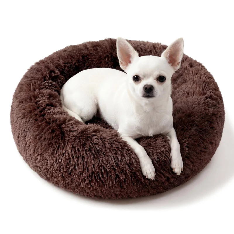 Nononfish Lit Donut Calmant pour Petits Chiens – 19 Pouces, Lavable, Bord Élevé, Jusqu’à 15 Livres, Chocolat Marron
