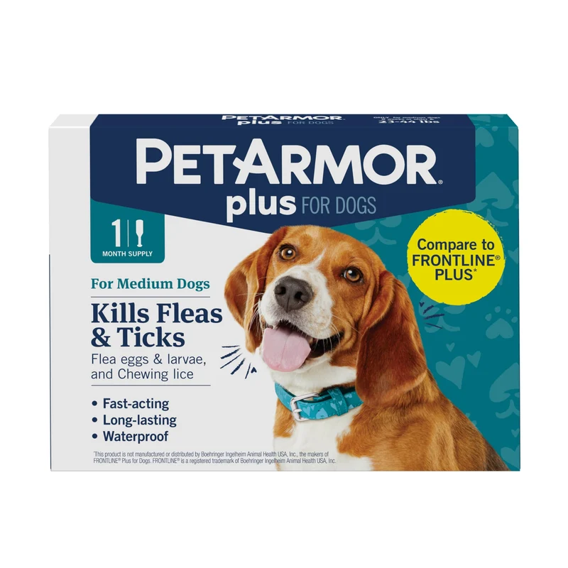PetArmor Plus pour Chiens Moyens (23-44 lb / 10,5-20 kg) - 1 Dose, Traitement Topique Étanche, Action Rapide