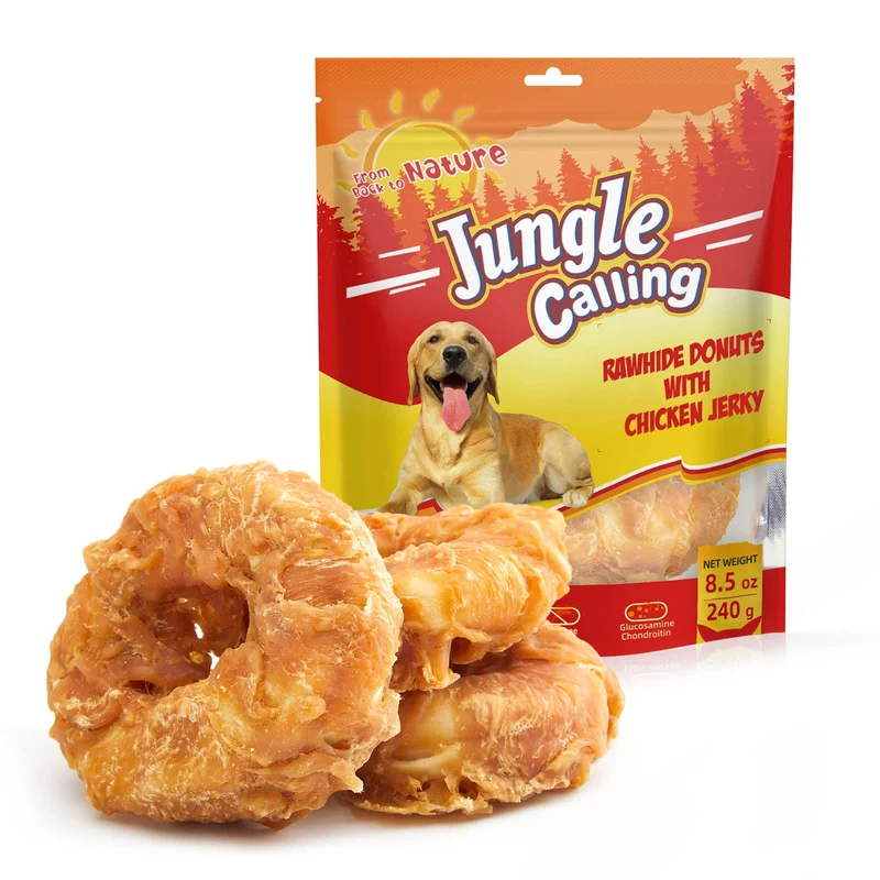 Jungle Calling – Friandises pour Chiens: Donuts Rawhide Enrobés Poulet, Longue Durée