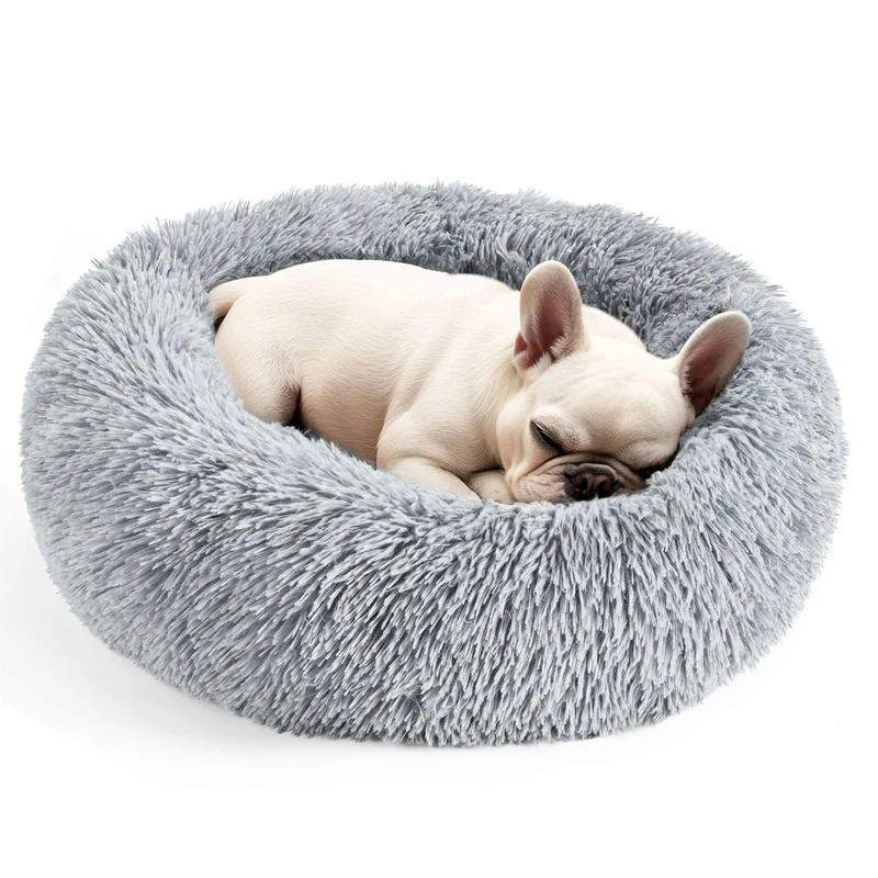 Hoewina – Lit Donut pour Chiens Petits Gris Clair, 24x24x8, Confort Anti-Anxiete et Lavable