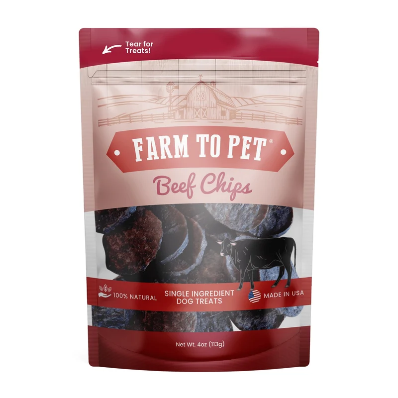 Farm To Pet - Friandises d'éducation pour chiens - Chips de boeuf 4 oz, Ingrédient Unique, Naturel, Fabriqué aux États-Unis