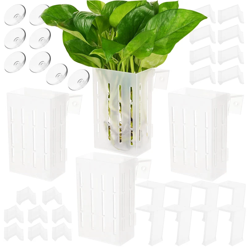Borlech Support-Plante Aquarium Grand Modèle – Ventouses et Crochets, Semi-Transparent