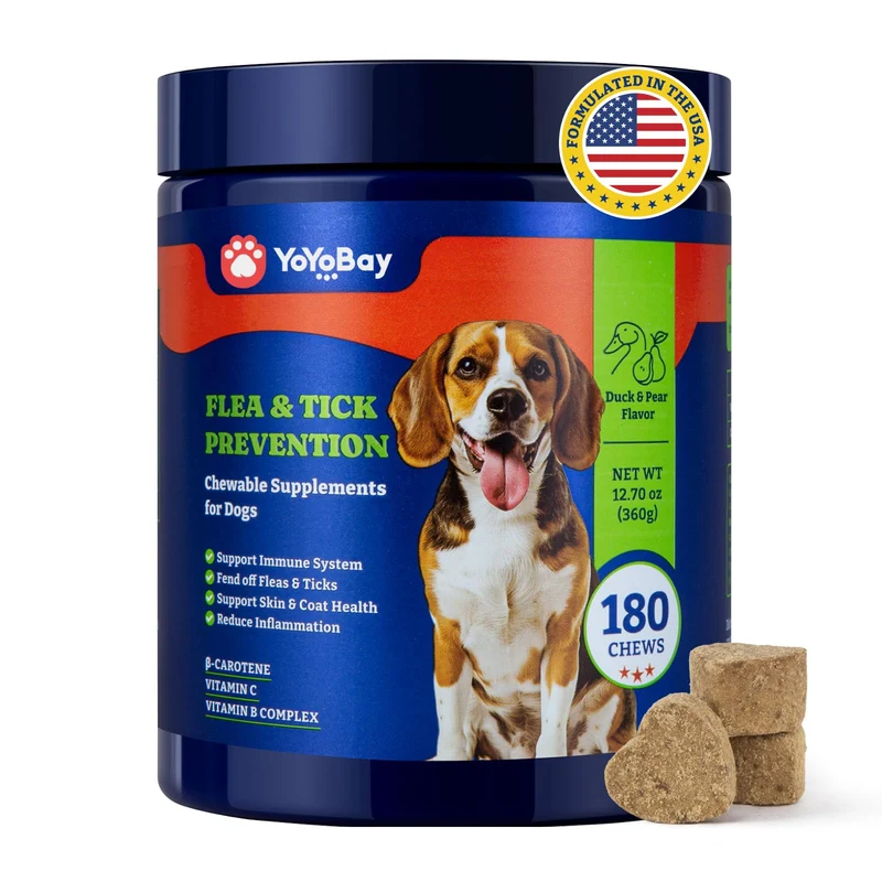 YoYoBay Prévention Puces et Tiques pour Chiens – 180 Gommes Saveur Canard-Poire