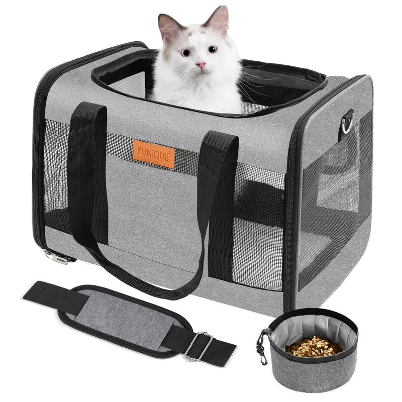 YUNIQUE Porte-chat et chien souple jusqu’à 6,8 kg — Transport pliable et léger, approuvé par les compagnies aériennes (gris)