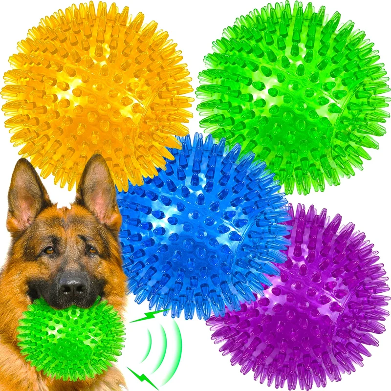 LECHONG – Lot de 4 Balles Larges à Sifflet en Caoutchouc 4,5 pouces (≈11 cm) pour Chiens Grands et Mordeurs