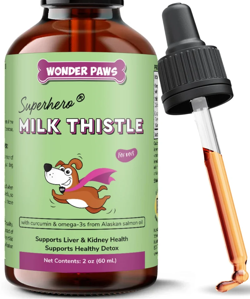 Wonder Paws Chardon Marie – Soutien hépatique et rénal pour chiens | Huile de saumon sauvage et curcumine, EPA et DHA (2 onces)