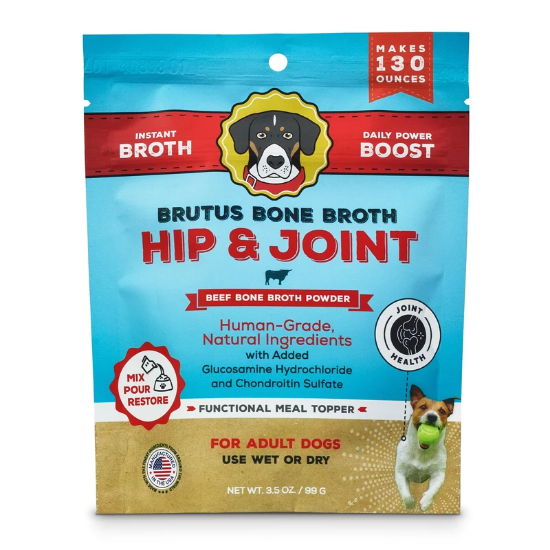 Brutus Bouillon pour Chien — Garniture de Repas Poudre Bouillon d'Os Boeuf, Soutien Hanches et Articulations — Qualité Humaine — 3,5 oz