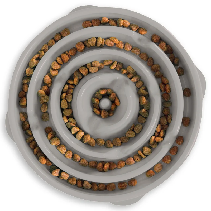 Outward Hound Fun Feeder Slo Bowl – 4 tasses, ralentissement des repas, pour chiens moyens à grands, antidérapant gris