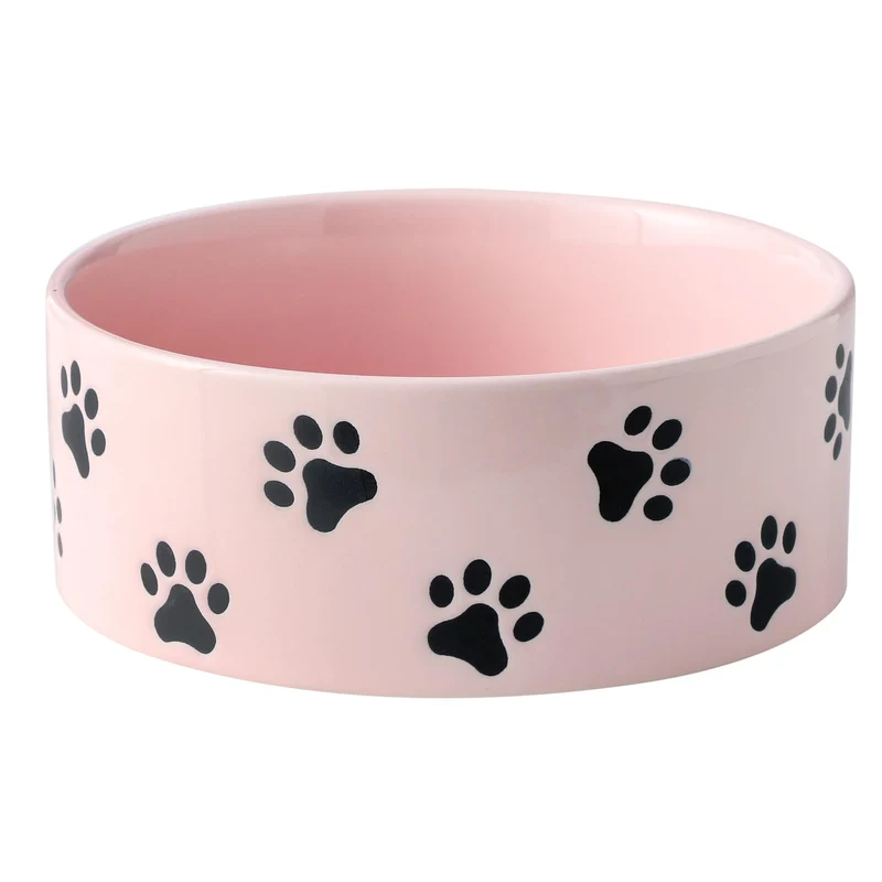 TEAKISS Bol chien en céramique rose 6,5 pouces avec patte – Gamelle large pour chiens moyens