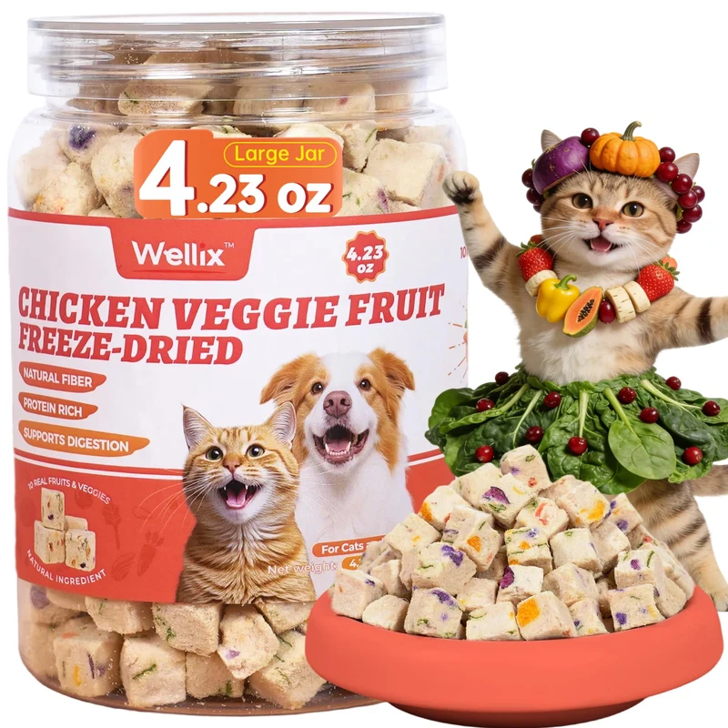 Wellix Friandises Lyophilisées pour Chiens et Chats – Saveur Poulet & Légumes, 4,23 oz