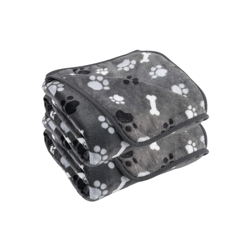 AIWEK Couverture pour chien 2 pièces – Motif patte et os, velours double-face, lavable, gris (102×76 cm)