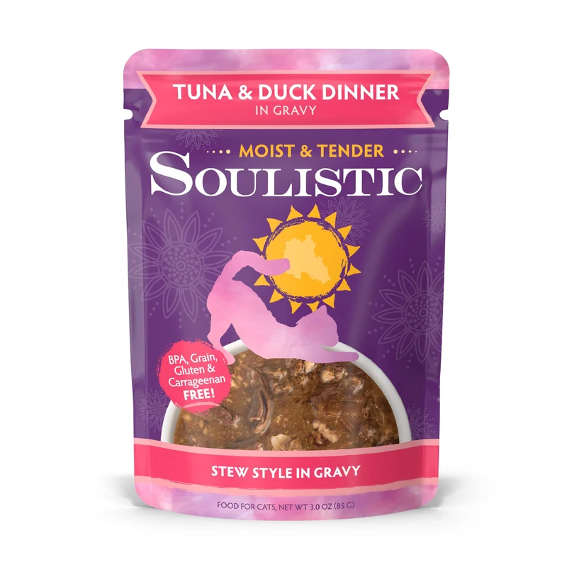 Soulistic Dîner Humide et Tendre au Thon et Canard, Poche de 3 oz, Lot de 8