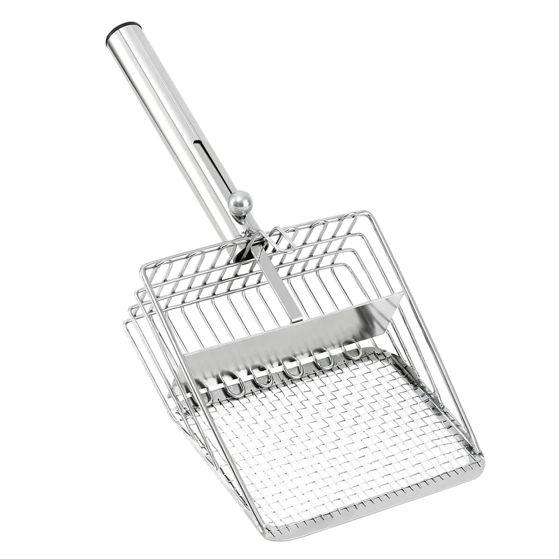 Pawccoli Pelle à Litière en Acier Inox – Grande Taille, Manche Long, Tamisage Double