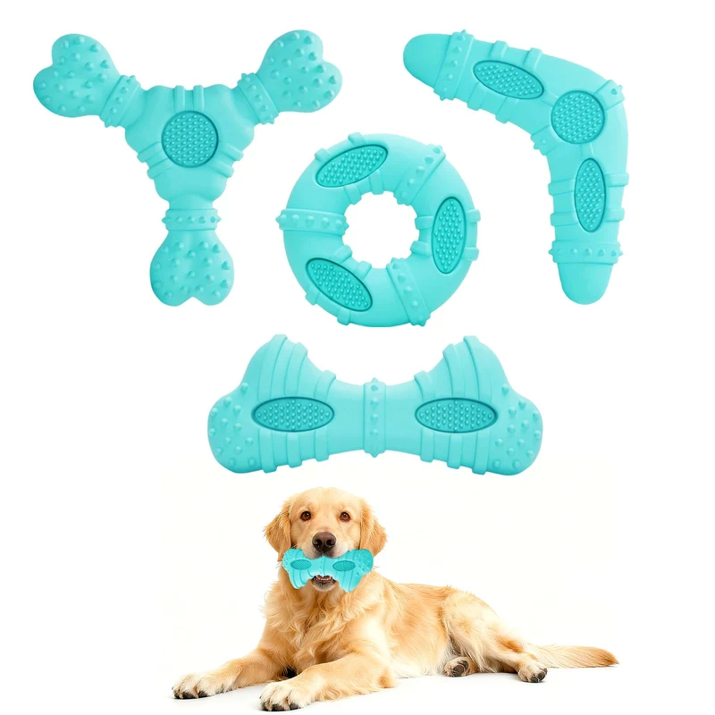 ClawClawHome – Jouets pour Chiens Mâcheurs Agressifs 4 Pièces, Caoutchouc Naturel Bleu