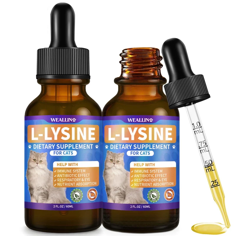 WEALLIN L-Lysine pour Chats – Soutien Immunitaire et Respiratoire, Saveur Poulet (2x flacons)