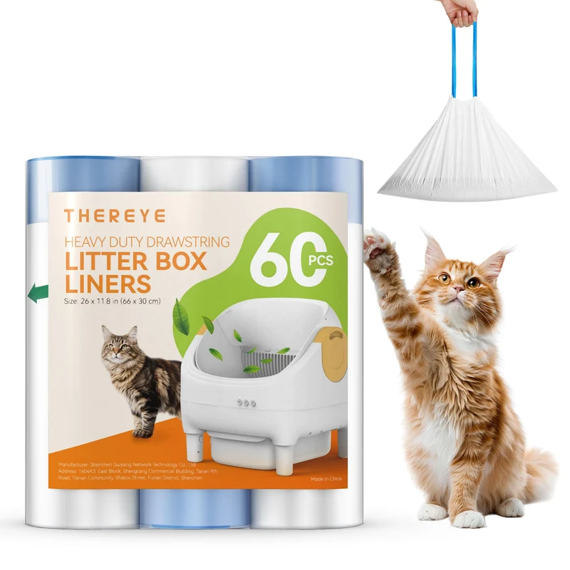 Thereye Sacs Litière SC06 à Cordon – 60 Pièces, Grande Capacité (26 po × 11,8 po)