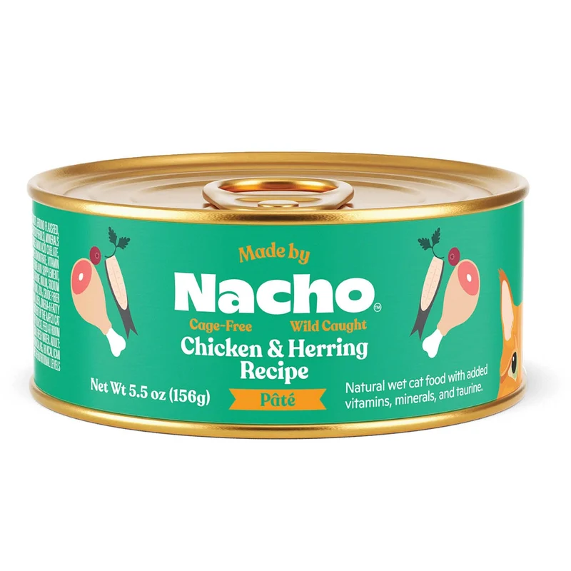 Made by Nacho - Pâté Humide Premium Sans Céréales pour Chats - Poulet et Hareng - Lot de 6 Boîtes 5,5 oz