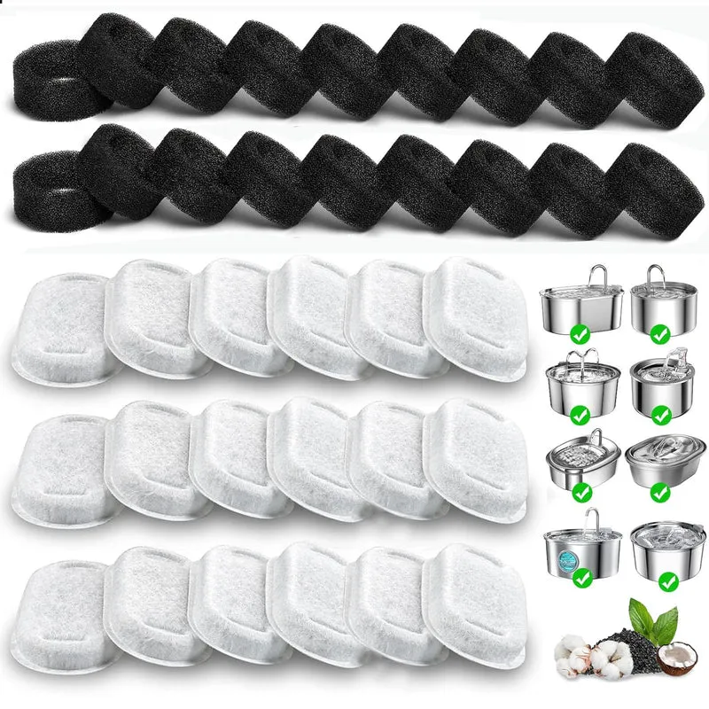 Filtres pour Fontaine à Eau Chats OUPUSES – Lot de 48 pour fontaines inox 2L et 3.2L