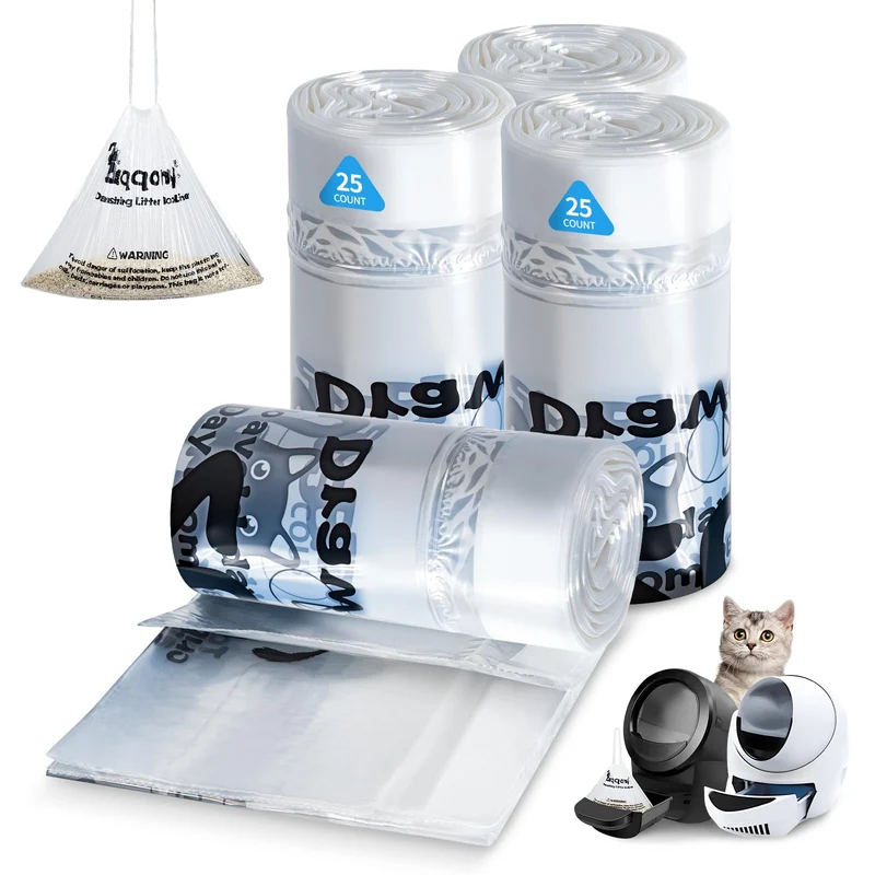 Zuqqony Sacs Litière 100 Pièces – Compatible Litter Robot 3 & 4, Étanches, Design Transparent, Contrôle des Odeurs