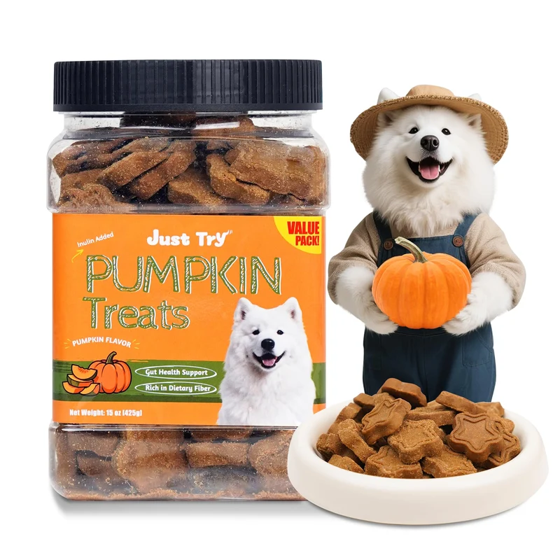 Just Try 15 oz Friandises Chien Citrouille — Soutien Digestif, Saveur Poulet, Entraînement
