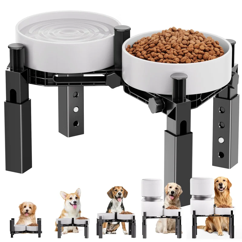 XIAZ Support de Gamelle Élevé pour Chiens — Hauteur et Largeur Réglables, Antidérapant, Durable