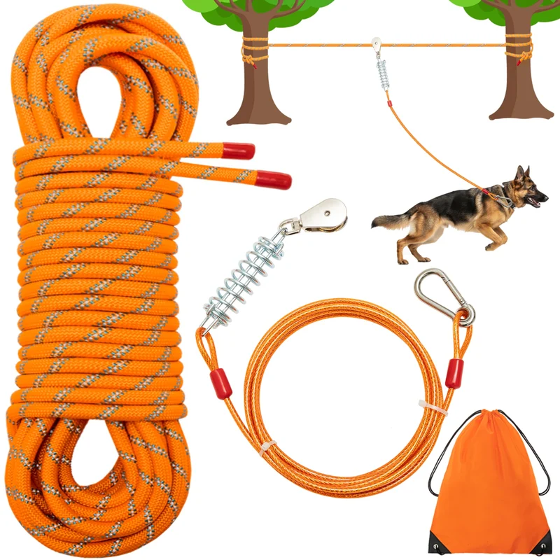 ALUZAEMO Câble de course pour chien — Laisse 50 pieds + Câble tie-out 10 pieds, réfléchissant