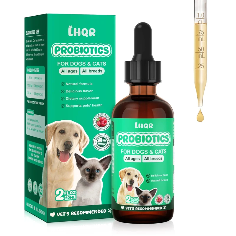 LHQR Probiotiques liquides 3-en-1 pour chiens et chats – Digestion et absorption (1,2 milliard CFU) – 2 fl oz