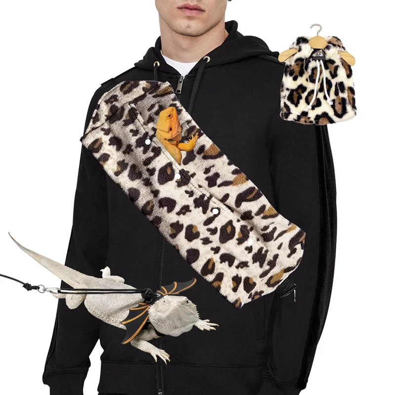 Kiiocwev Harnais Dragon Barbu – Lot 3 Pièces Léopard: Laisse Douce, Porte-Sac et Manteau Chaud