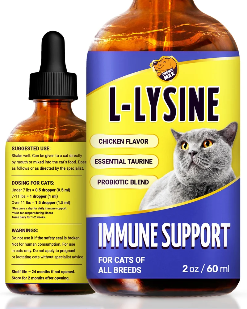 Chewy Max L-Lysine pour Chats et Chatons – Aide potentielle pour yeux, éternuements et immunité – Saveur Poulet – 2 oz