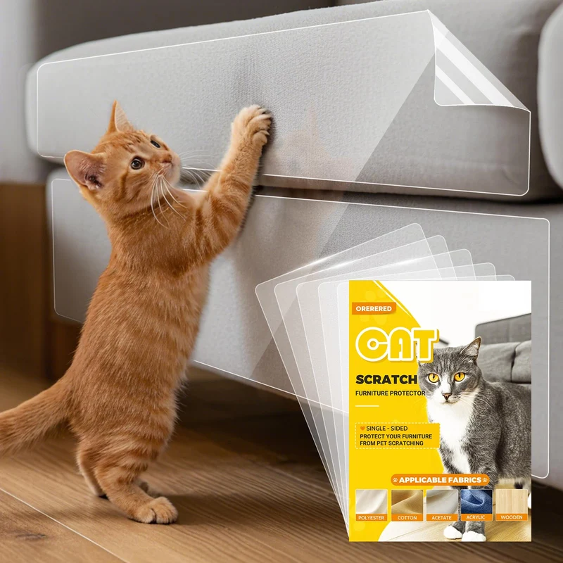 Orerered - 15PCS Protège-Meubles Anti-Griffes pour Chat, Côte Unique Transparent et Auto-adhésif, 14 po