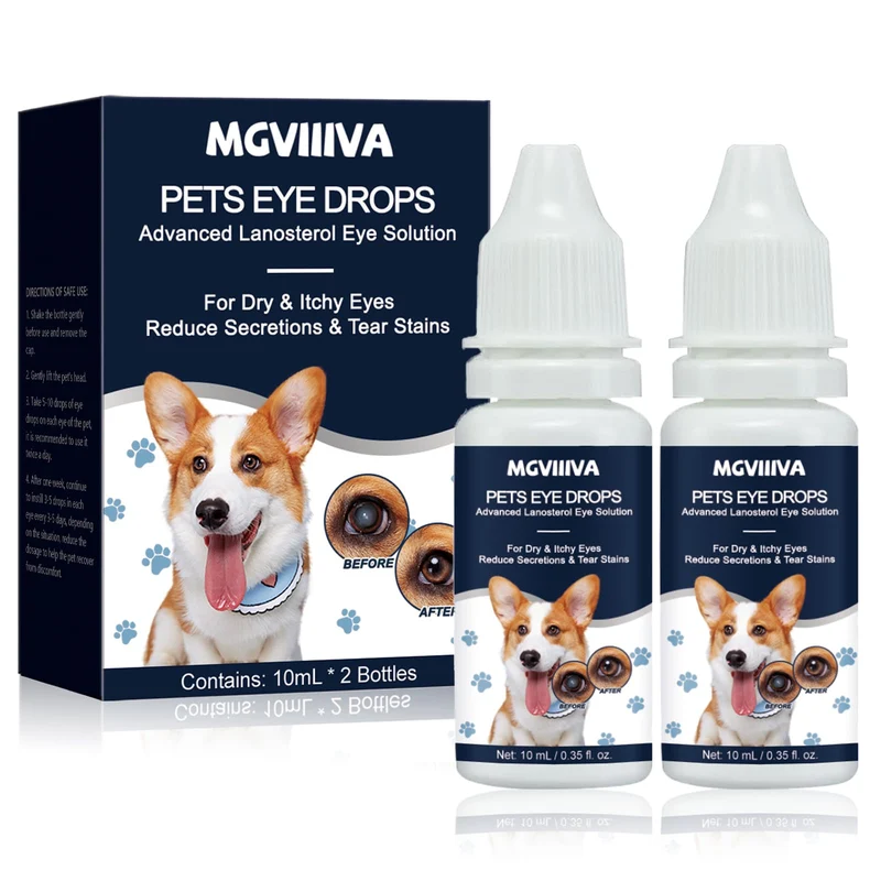 MGVIIIVA Gouttes Cataracte pour Chiens – Soulagement Oculaire et Démangeaisons, Infections, Pack 2×10 ml