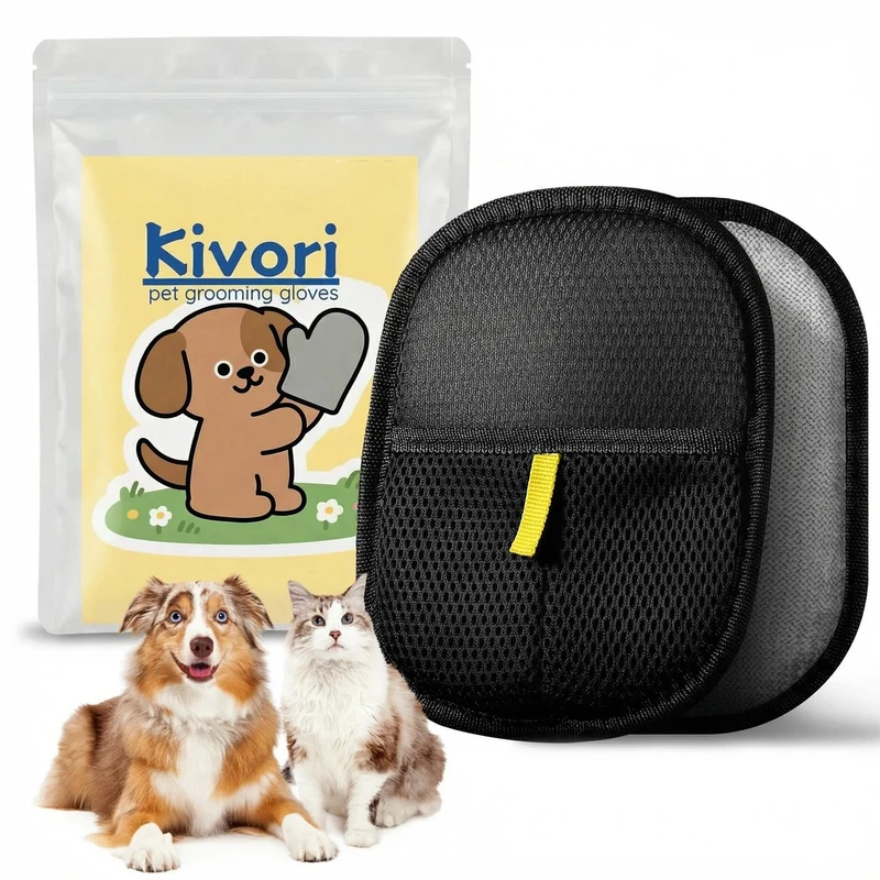 Kivori Gants de Toilettage pour Animaux – Réutilisables, Électrostatique, Anti-Poils pour Chiens et Chats (2 pièces)