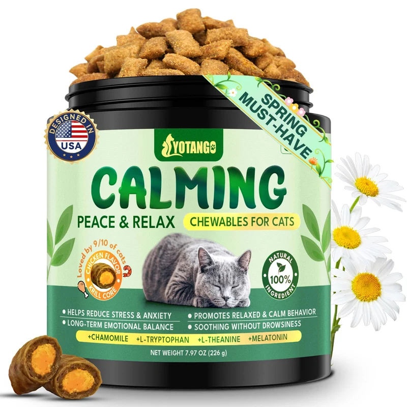YOTANGO Friands Calmes pour Chats – 500 bouchées au poulet avec camomille, L-théanine et L-tryptophane