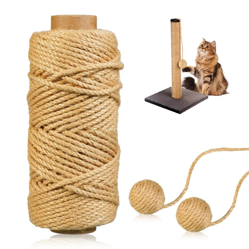 Jartfaui Corde Sisal 164ft 4mm – Kit Réparation Poteau Chat avec 2 Boules Sisal, Corde Naturelle