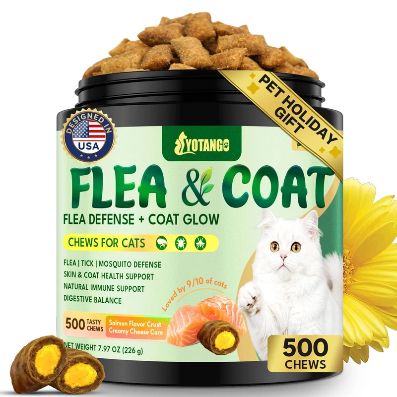 YOTANGO Cat – Friables au Saumon pour Puces et Tiques, 500 bouchées | Soin du Pelage et Digestion
