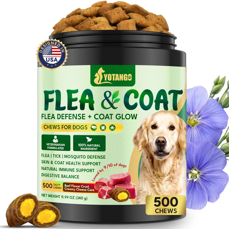 YOTANGO Chien – Bouchées Croquantes et Crémeuses anti-puces et tiques, Saveur Boeuf (500 bouchées)