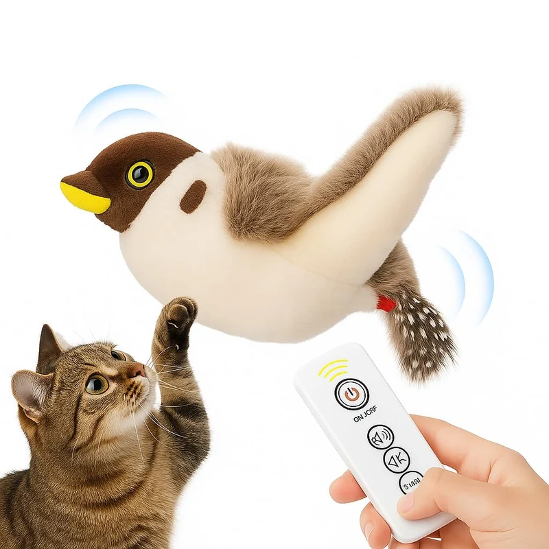 CKFPS Oiseau pour Chat – Ailes Battantes et Gazouillis (Non Volant) | Télécommande et Recharge USB