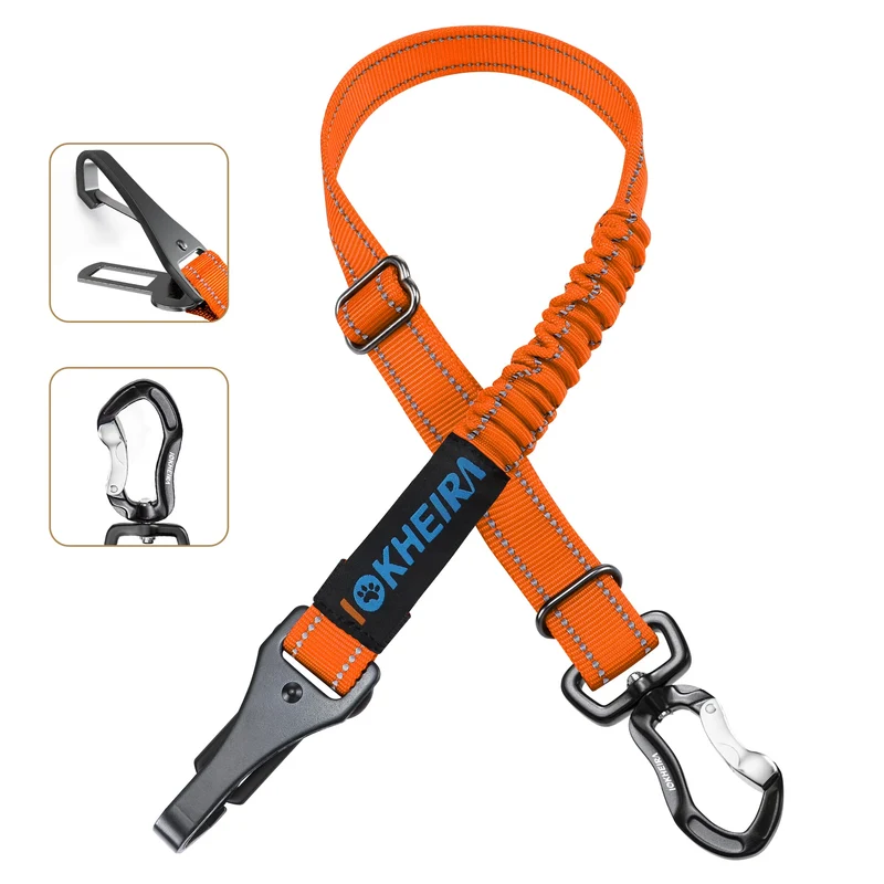 IOKHEIRA Orange – Harnais-Ceinture pour Chien Ajustable avec Double Boucle et Mosqueton Aluminium
