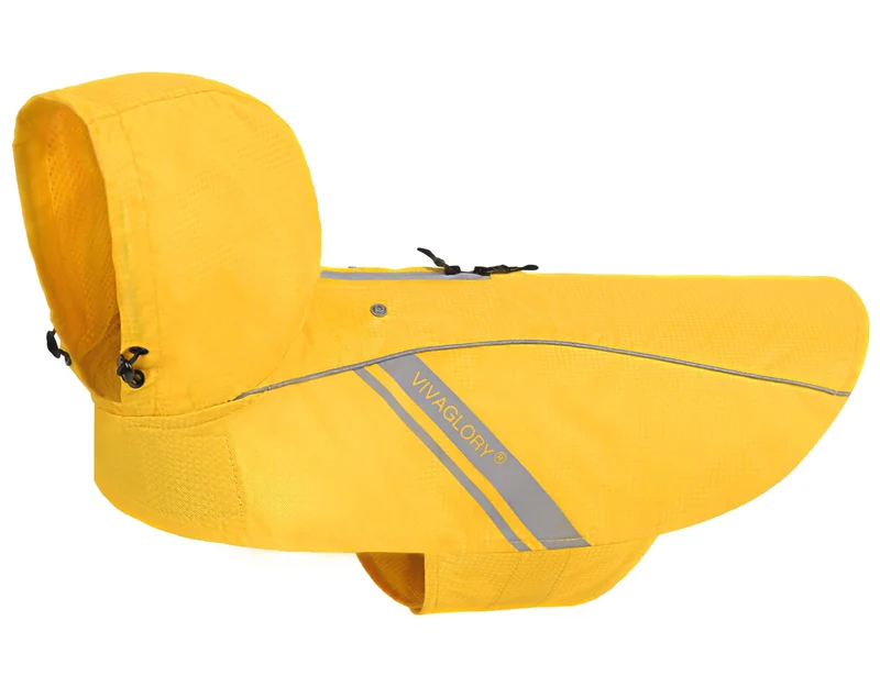 VIVAGLORY Impermeable Chien Wetoff — Veste de pluie légère avec capuche et ouverture pour harnais, XS Jaune