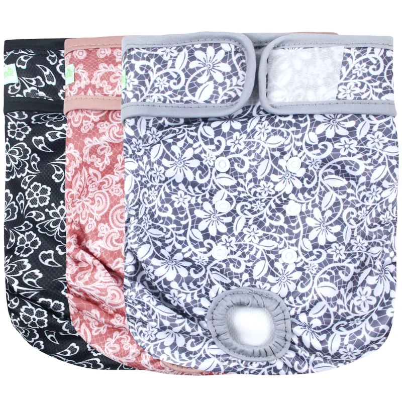 wegreeco Couches pour chiennes réutilisables et lavables – Motif Lace, taille L, pack de 3